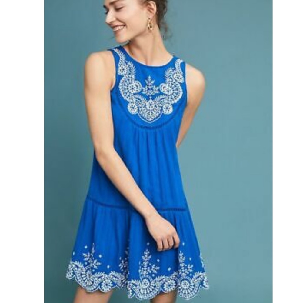 Anthropologie Blue sun dress with liner